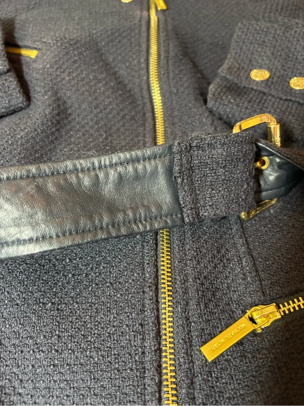 EUC Michael Kors Moto Jacket Boucle Tweed w/ Italian Sheepskin Leather Sz 8P